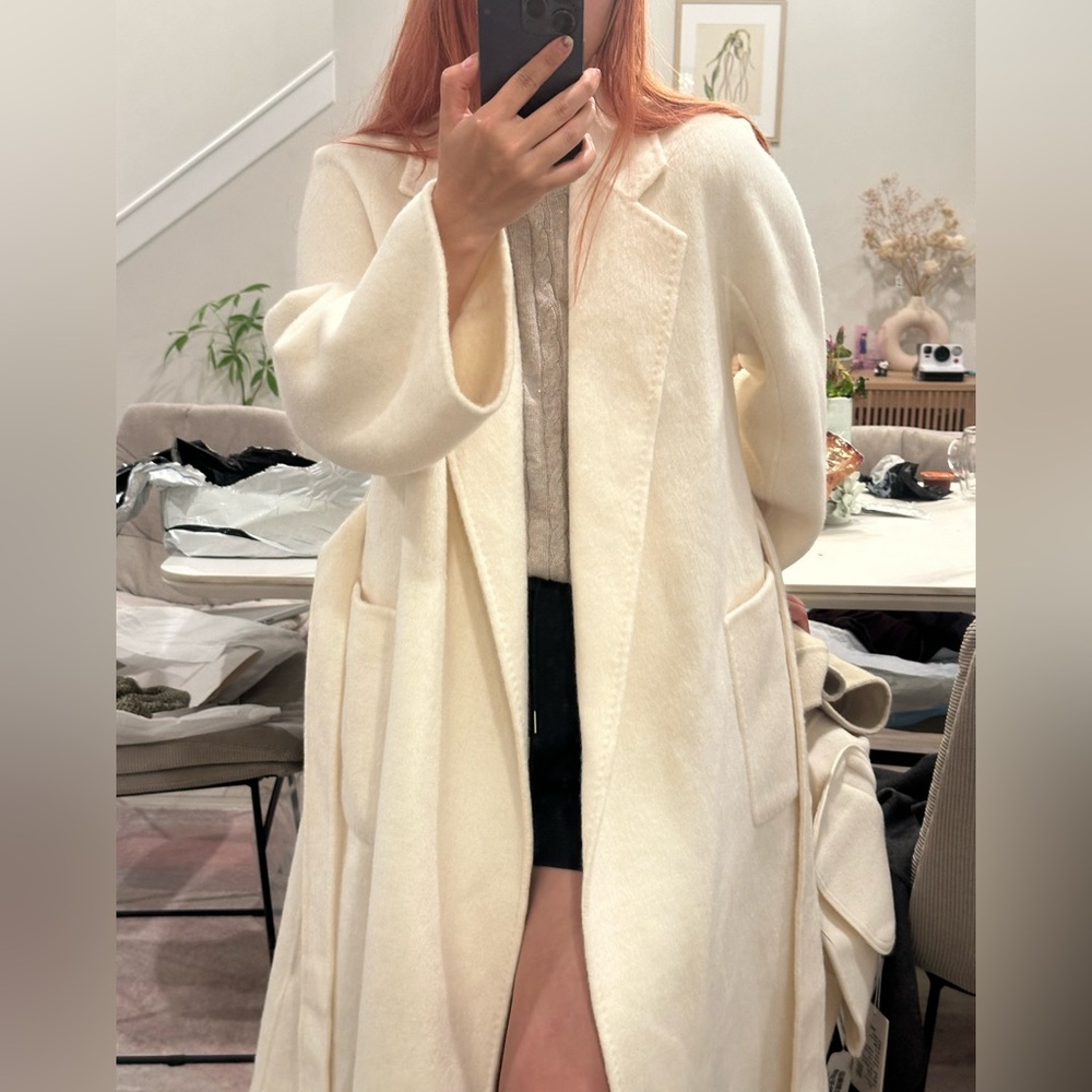 Elegant Cream Belted Women's Coat